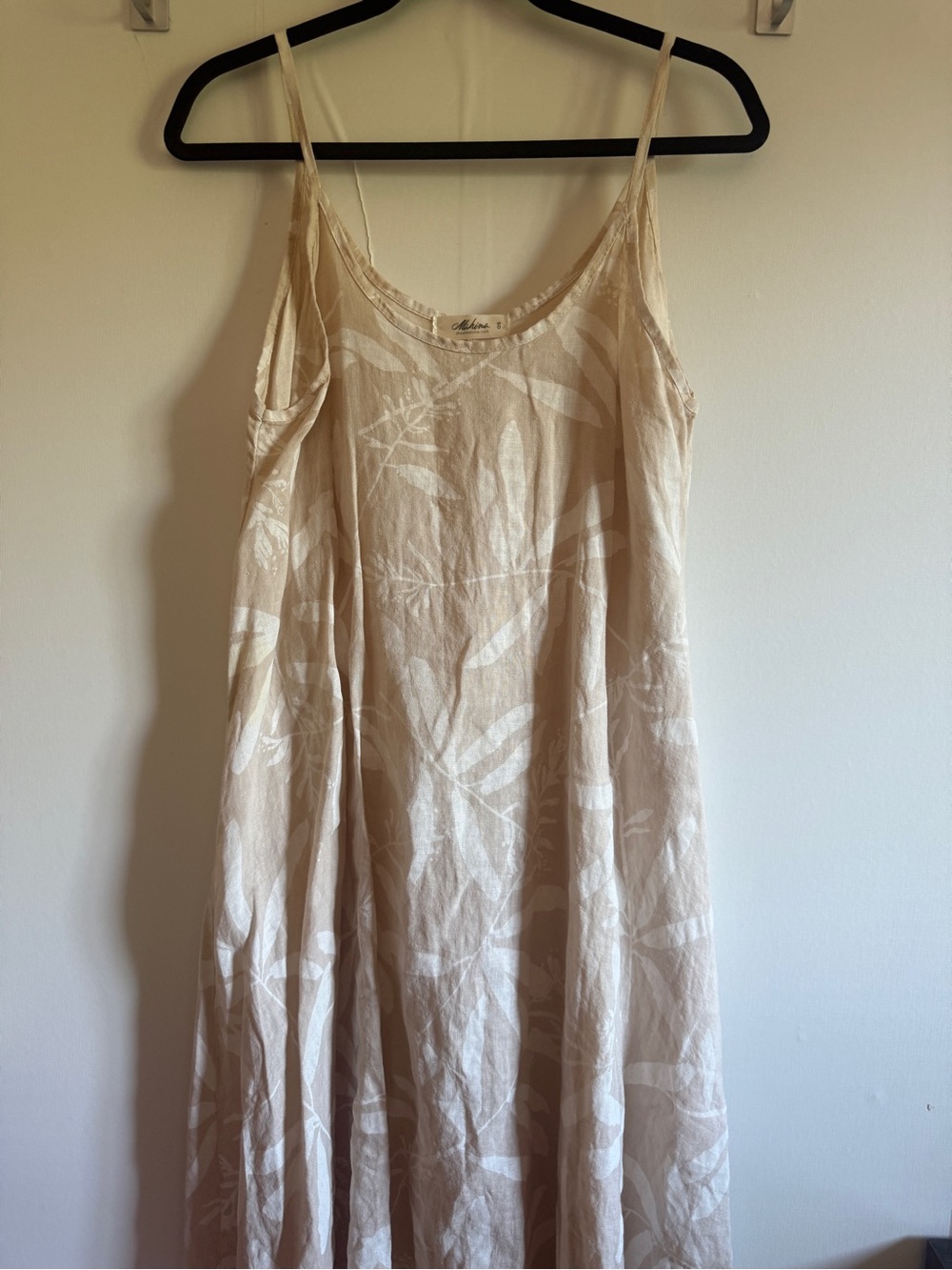 Mahina Beige Linen Midi Dress Small Coastal Cottagecore Sundress